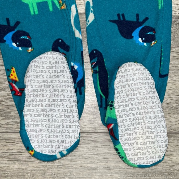 Carter’s Dinosaur Footed Fleece Pajama’s 4T Teal Blue - Picture 9 of 12